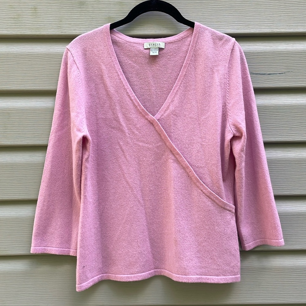 Pink Wrap Front Cashmere Knit Sweater